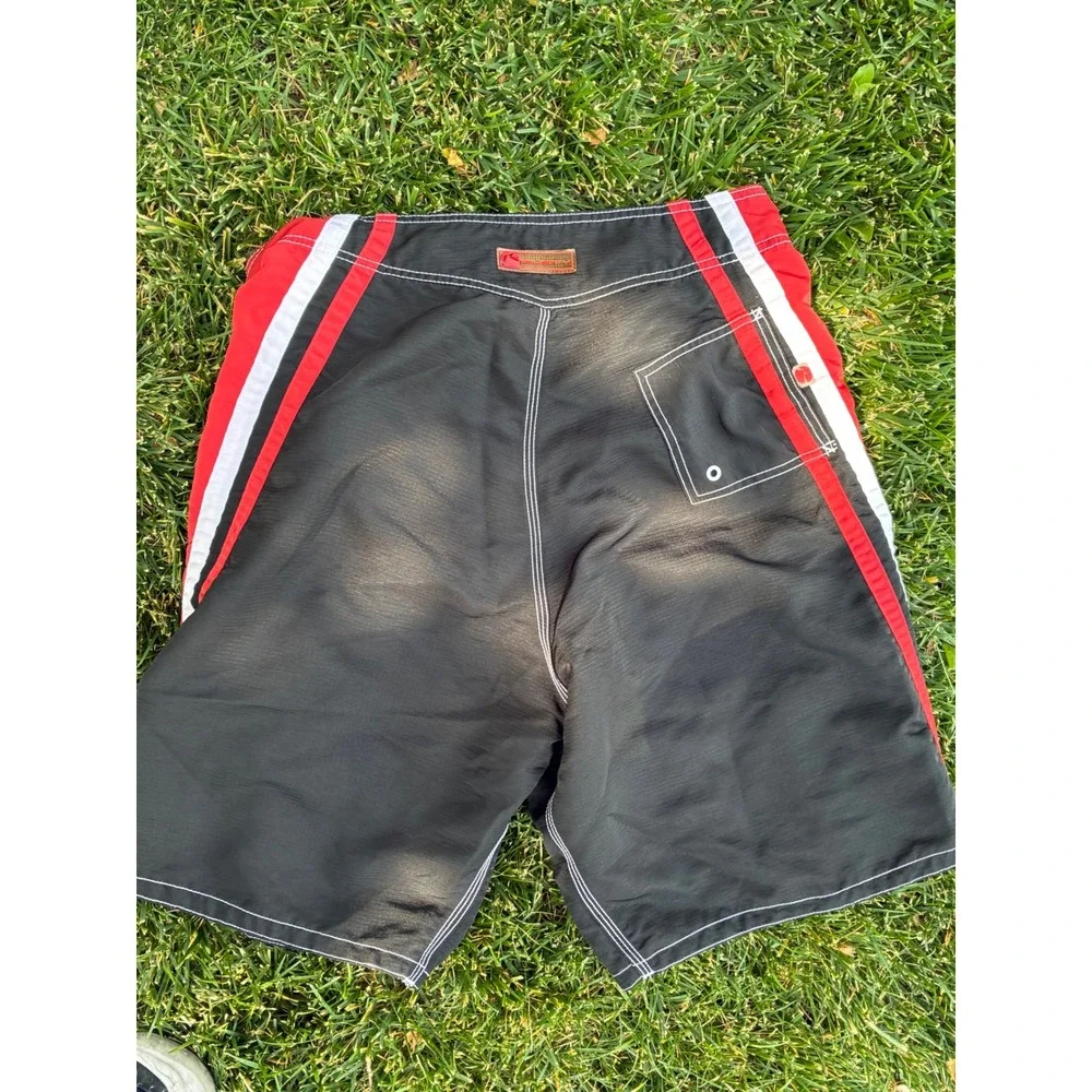 Rusty Board Shorts Mens Black Red White Striped Surf Swim Trunks Lace Up Front